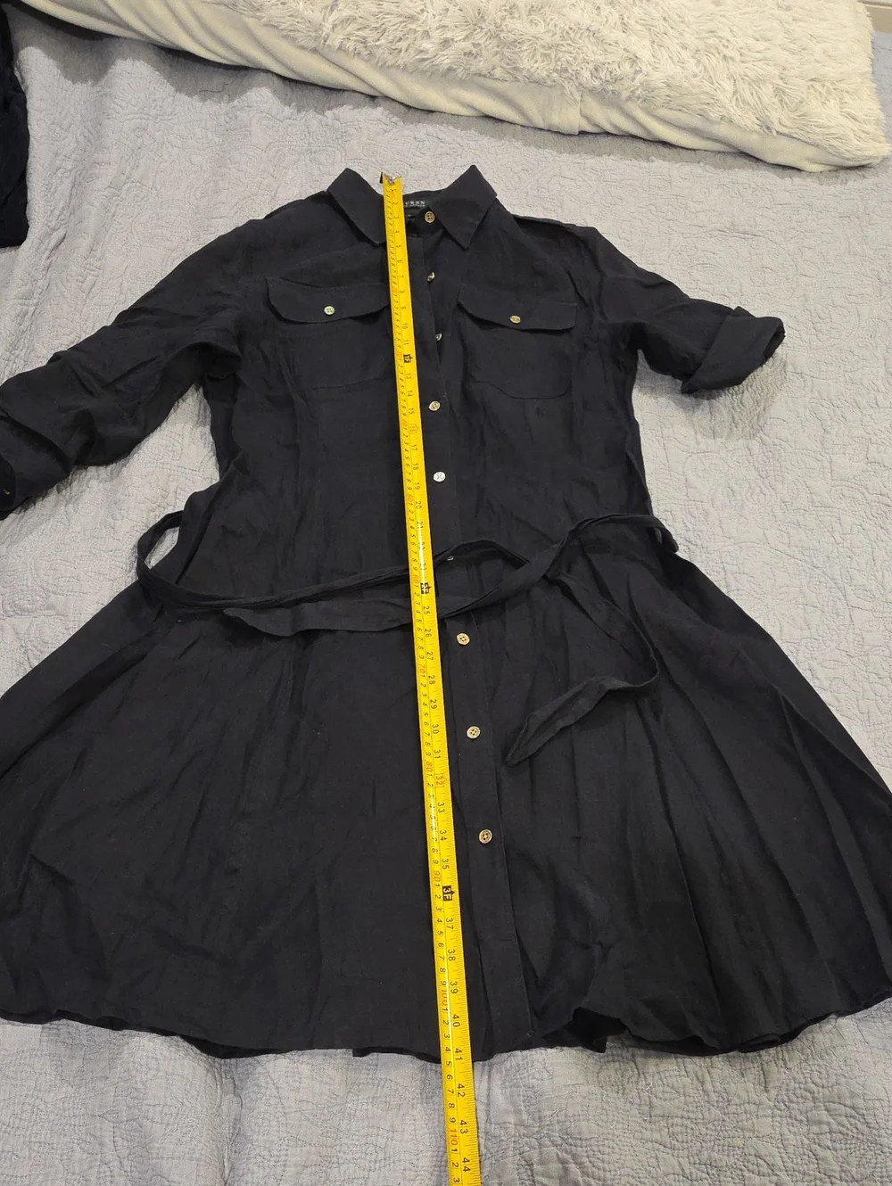 Lauren Ralph Lauren 100% Linen Navy Long Sleeve Shirt Dress Size L! - Picture 5 of 13